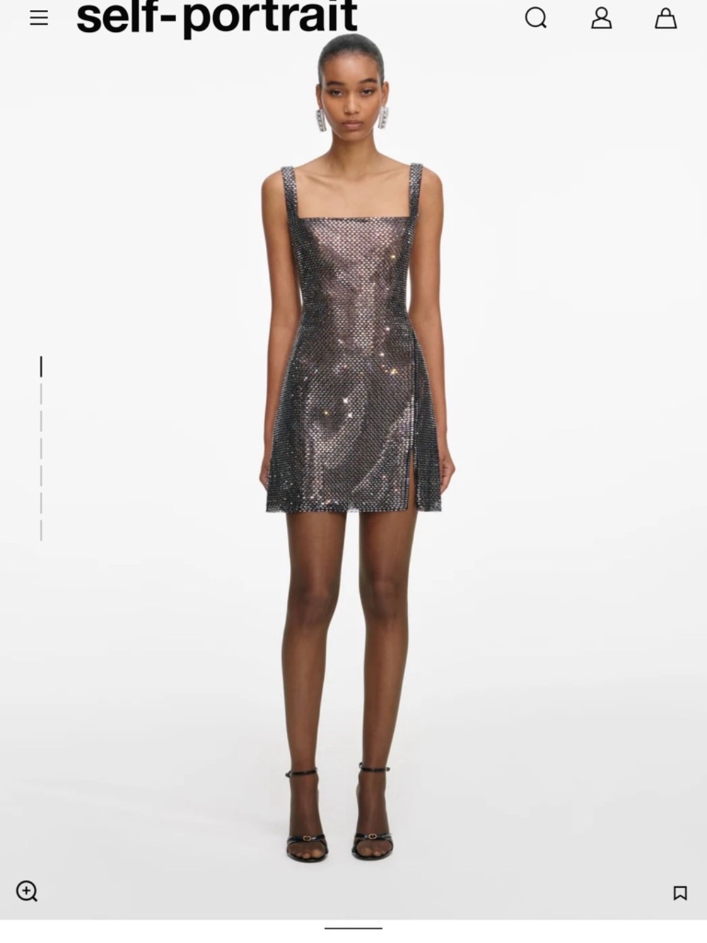 Self-Portrait Black Sequin Square-Neck Mini Dress with Subtle Silver Sheen